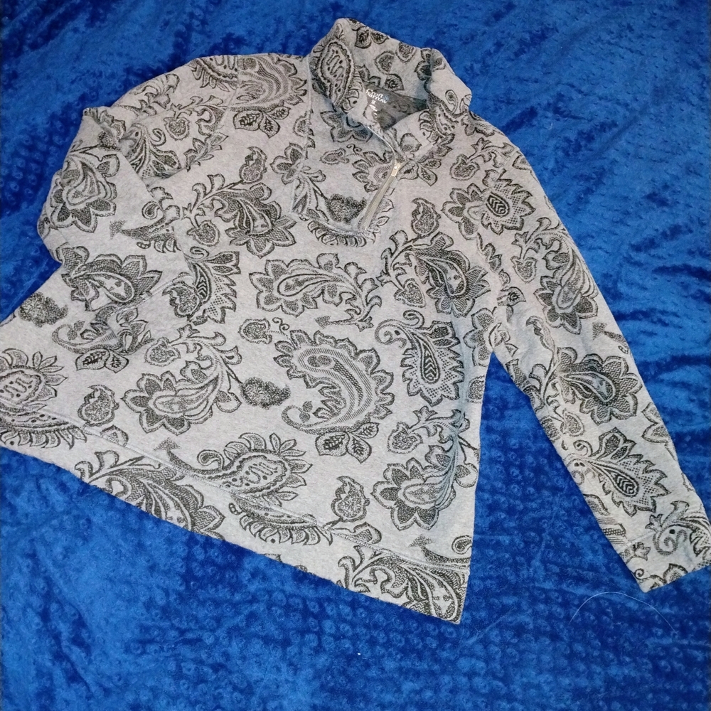 croft & barrow Gray Paisley Cowl Neck Sweater